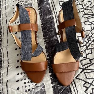 Denim and tan High heels